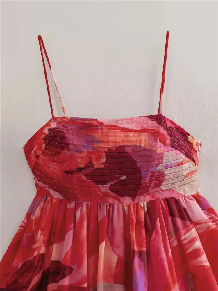 Pleated Slip Mini Dress Woman Print Summer Beach Dress