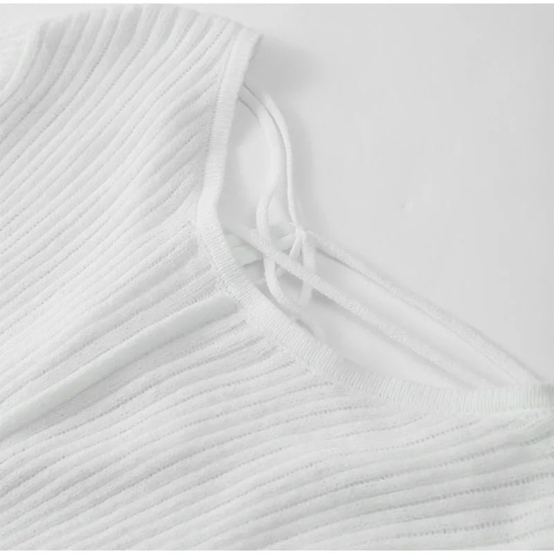 Elegant Ruffle Hem Knit White Long Dress