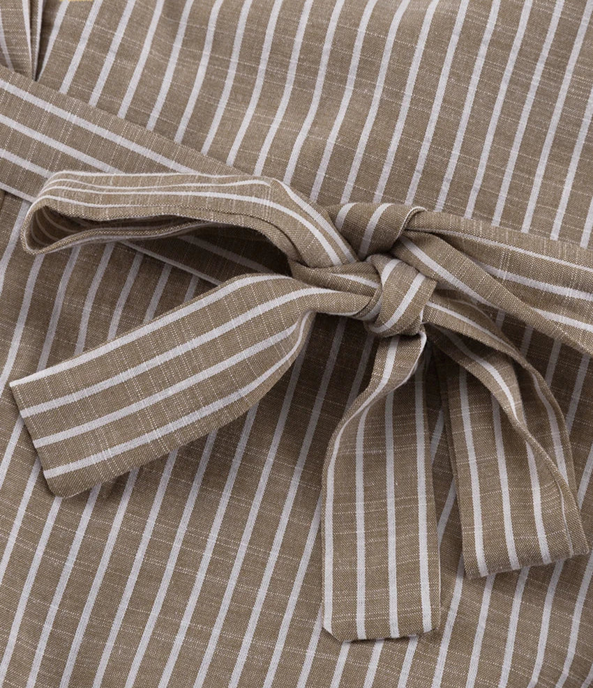 Classic Brown Striped Stand Collar Long Sleeve Shirt