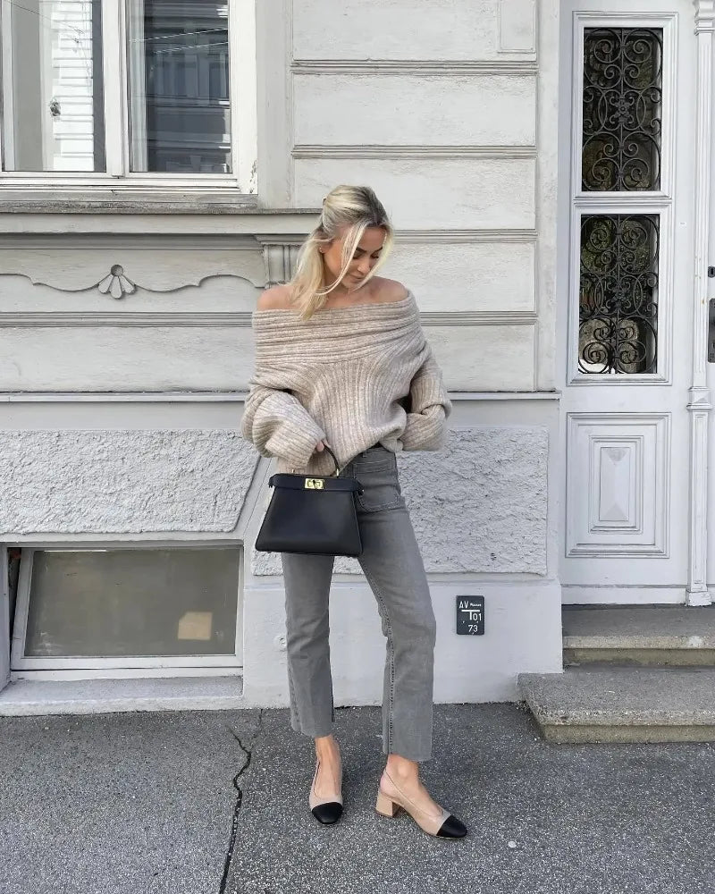Oversized Off Shoulder Pullover Loose Knit Sweater