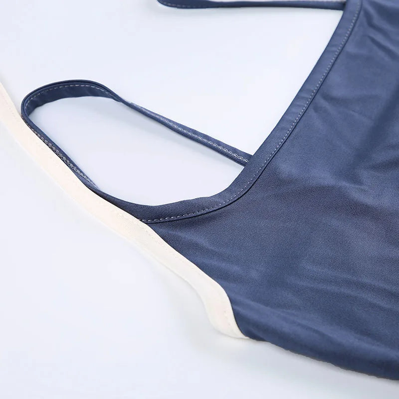 Halter Clash Color Two Piece Square Neck Top