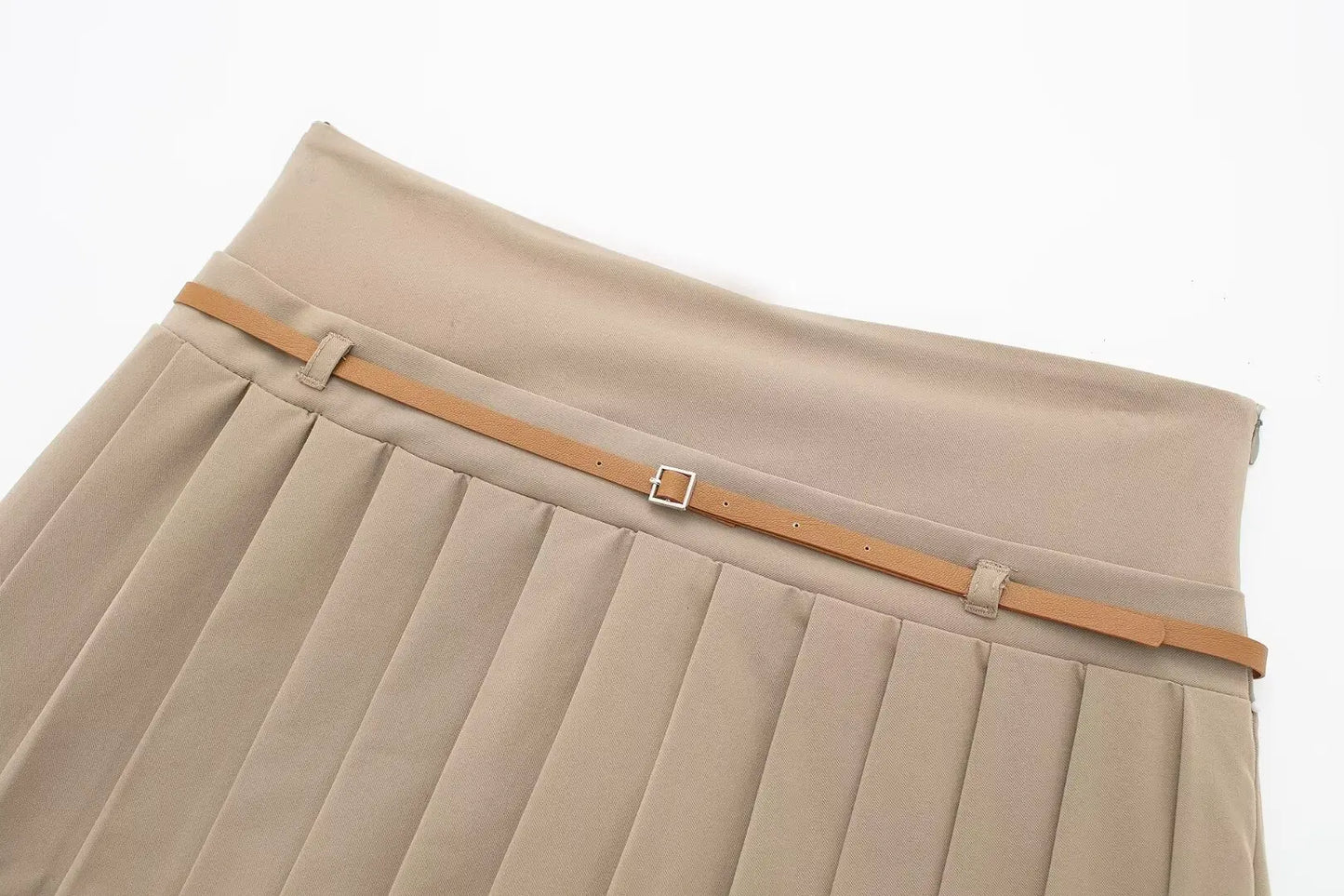Box Pleated Mini Skirt With Belt