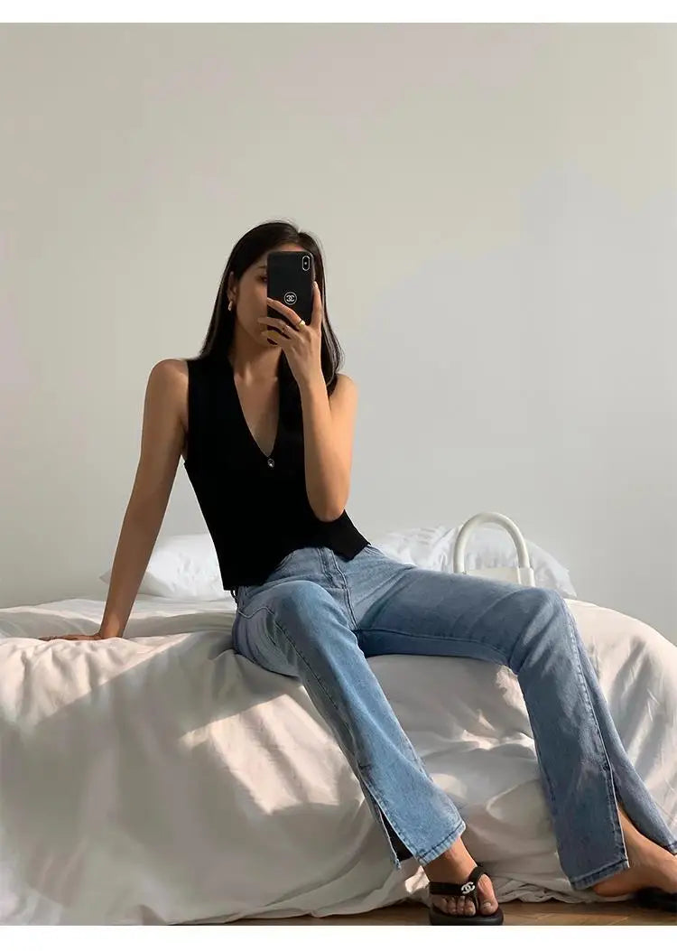Vintage Solid V-Neck Vest