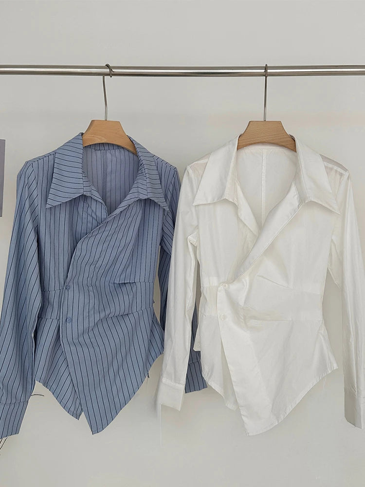 2000's Vintage Striped Shirts Long Sleeve Blouses