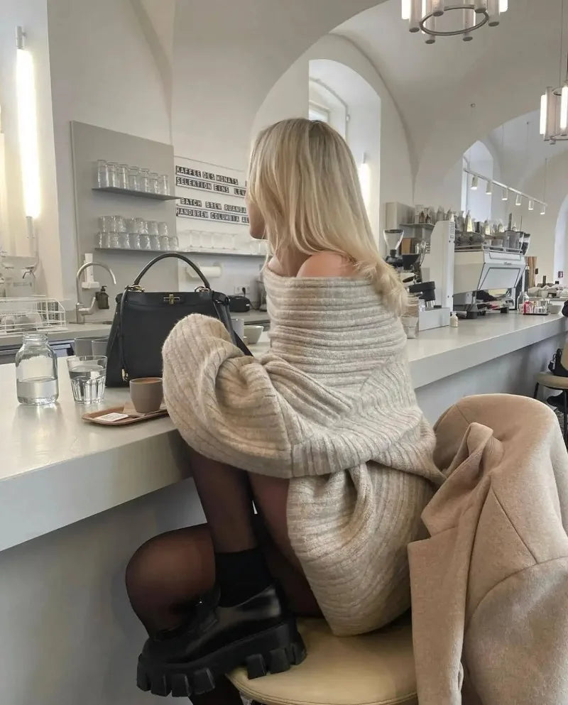 Oversized Off Shoulder Pullover Loose Knit Sweater