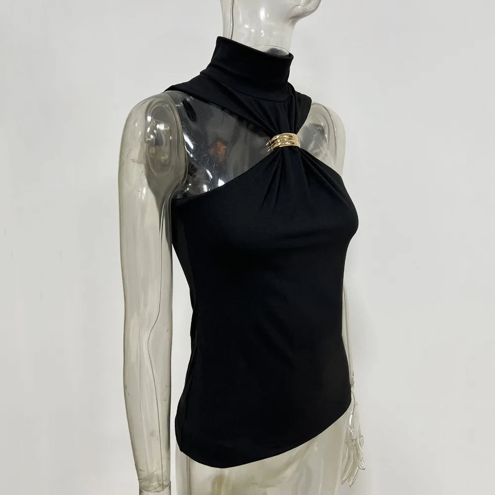 Metal Ring Off Shoulder Tank Top