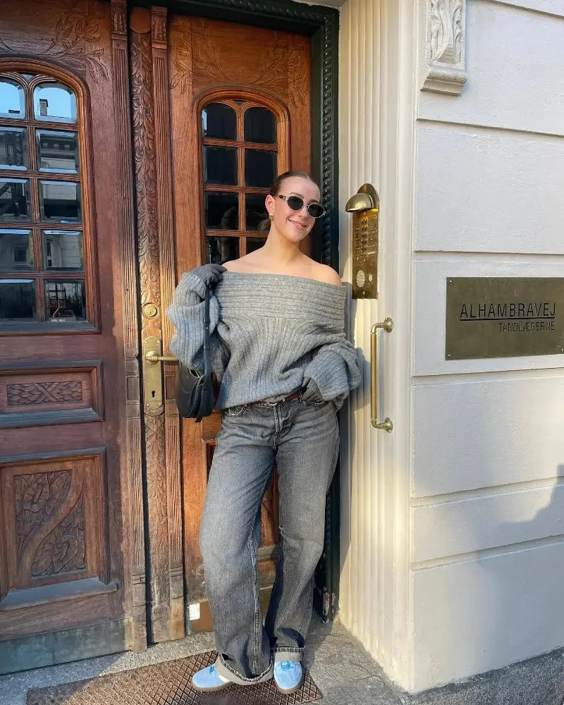 Oversized Off Shoulder Pullover Loose Knit Sweater