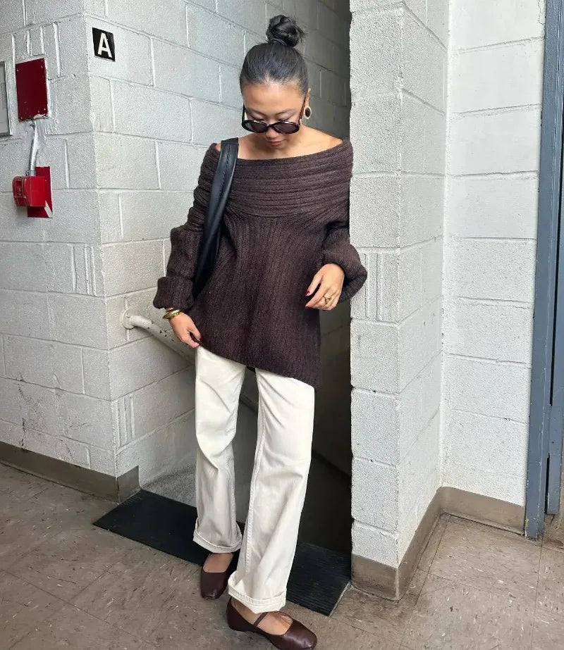 Oversized Off Shoulder Pullover Loose Knit Sweater