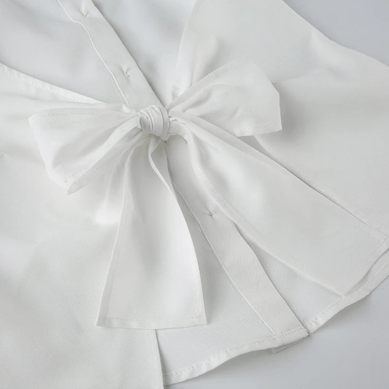 Backless Tie Bow Single Breasted Turn Down V-Neck Halter Top