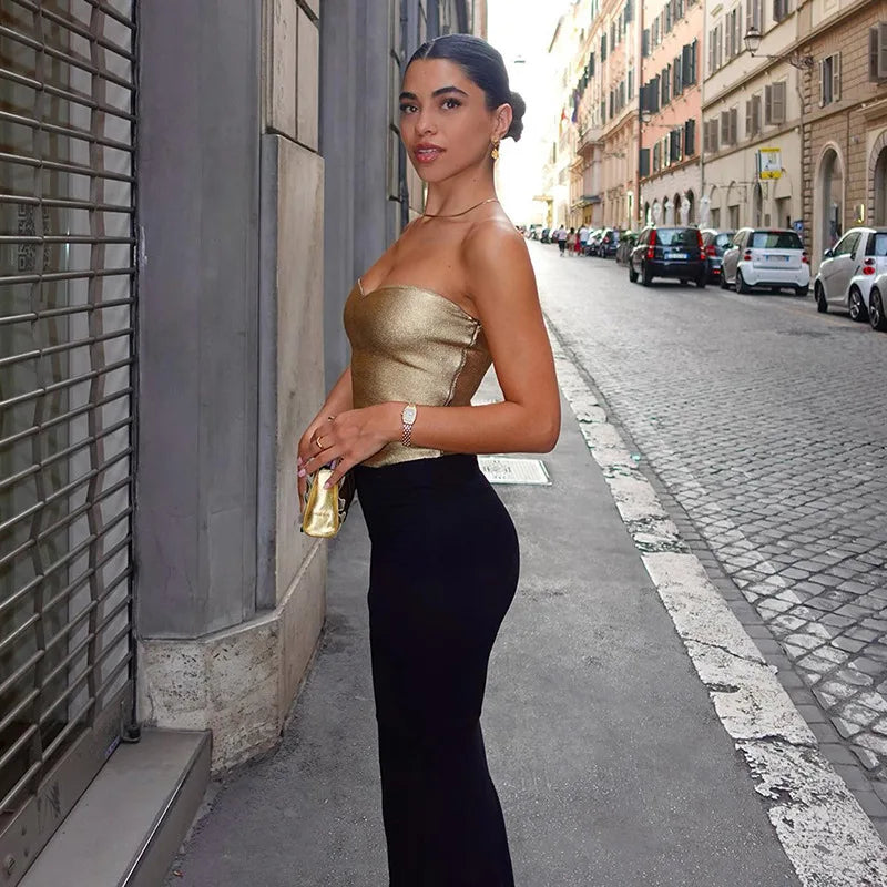 Sexy Strapless Gold Bustier Top