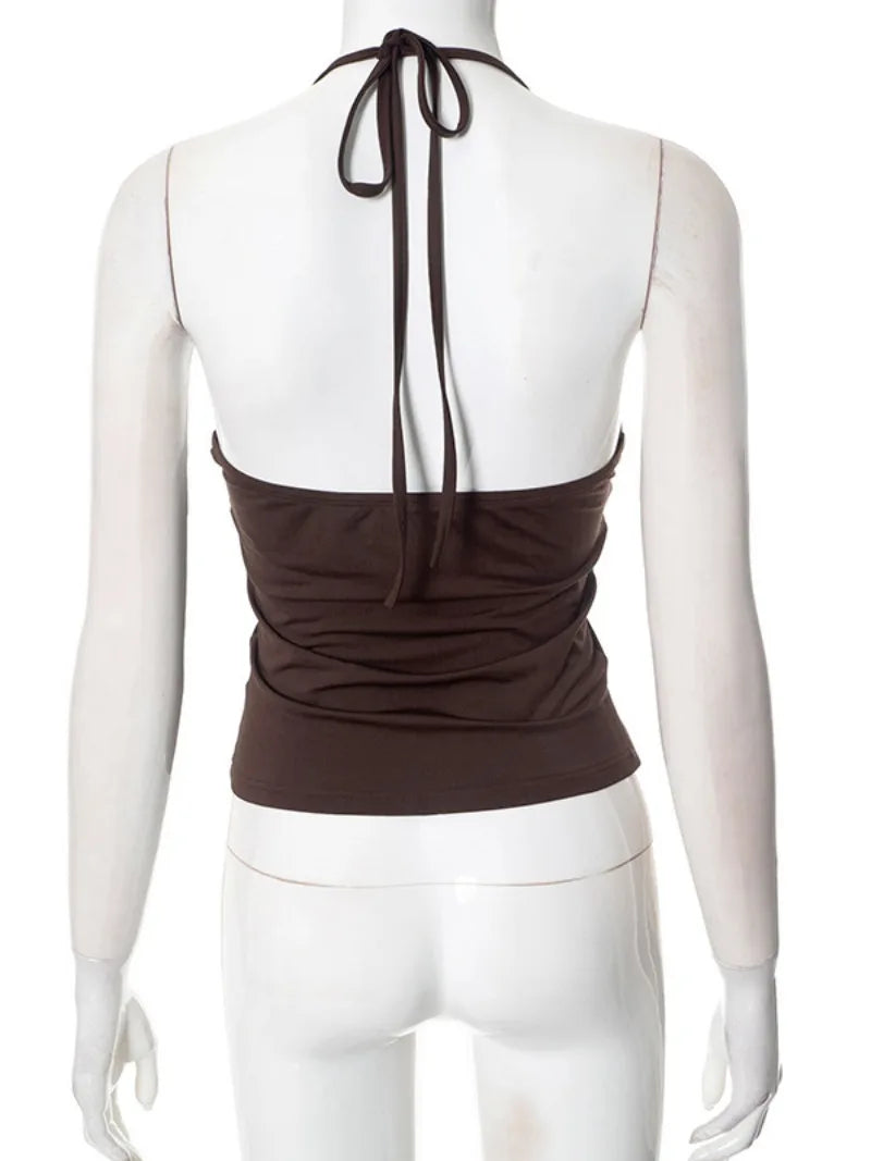 Summer Brown Halter Neck Tie Camisoles