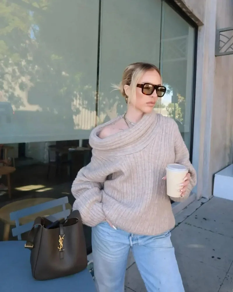 Oversized Off Shoulder Pullover Loose Knit Sweater