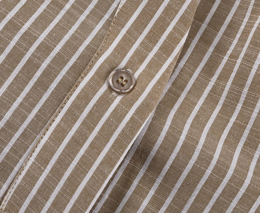 Classic Brown Striped Stand Collar Long Sleeve Shirt
