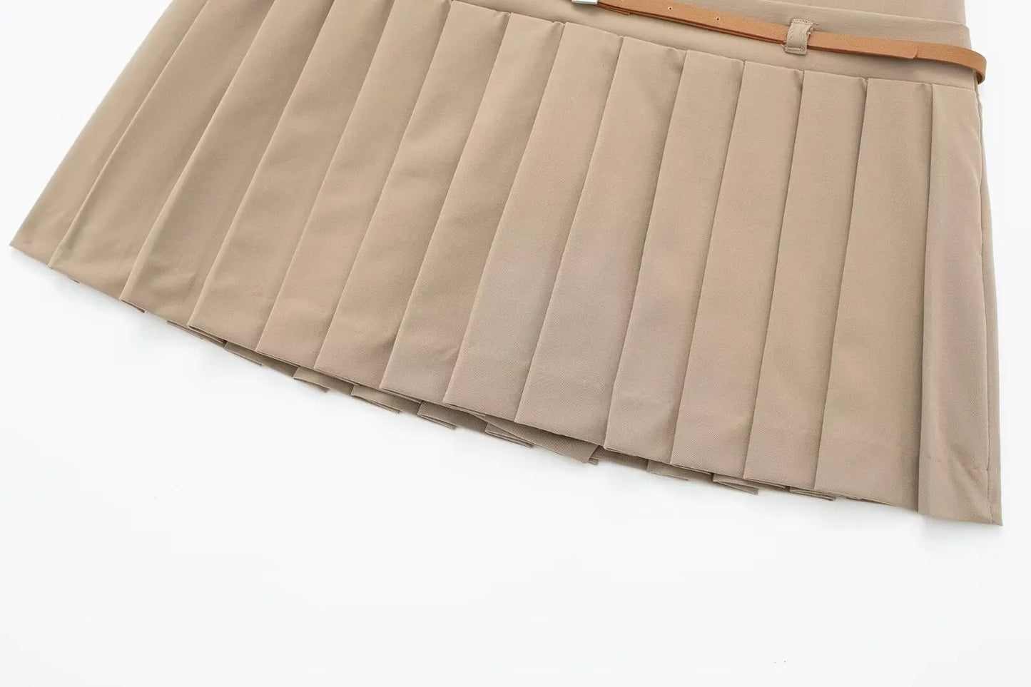 Box Pleated Mini Skirt With Belt