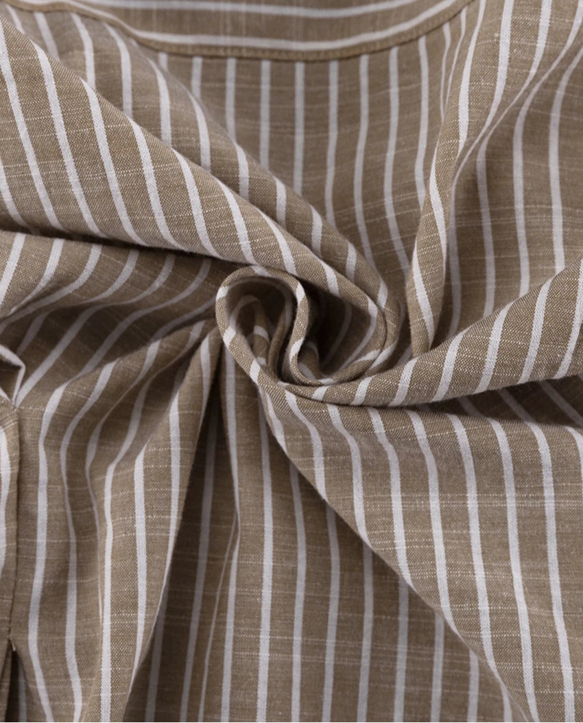 Classic Brown Striped Stand Collar Long Sleeve Shirt