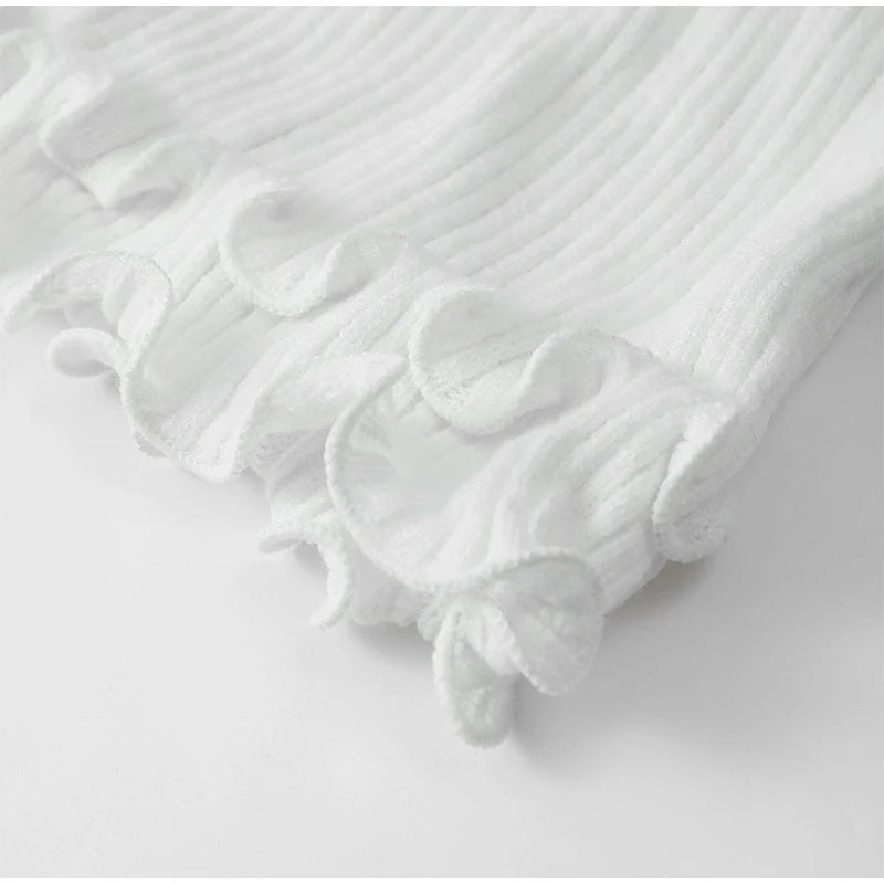 Elegant Ruffle Hem Knit White Long Dress