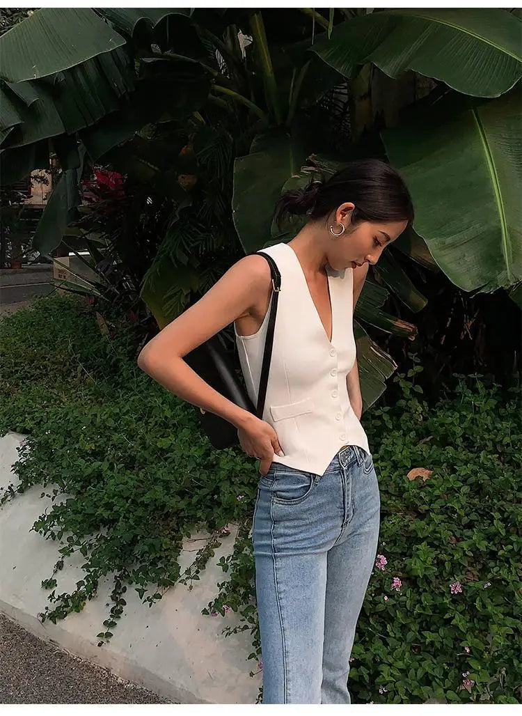 Vintage Solid V-Neck Vest