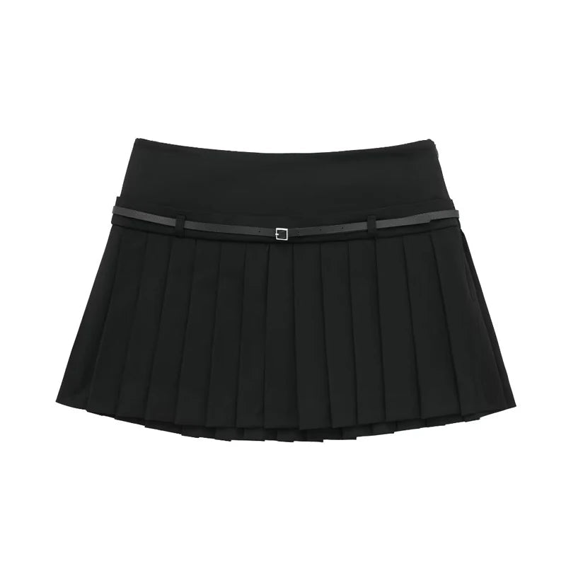 Box Pleated Mini Skirt With Belt