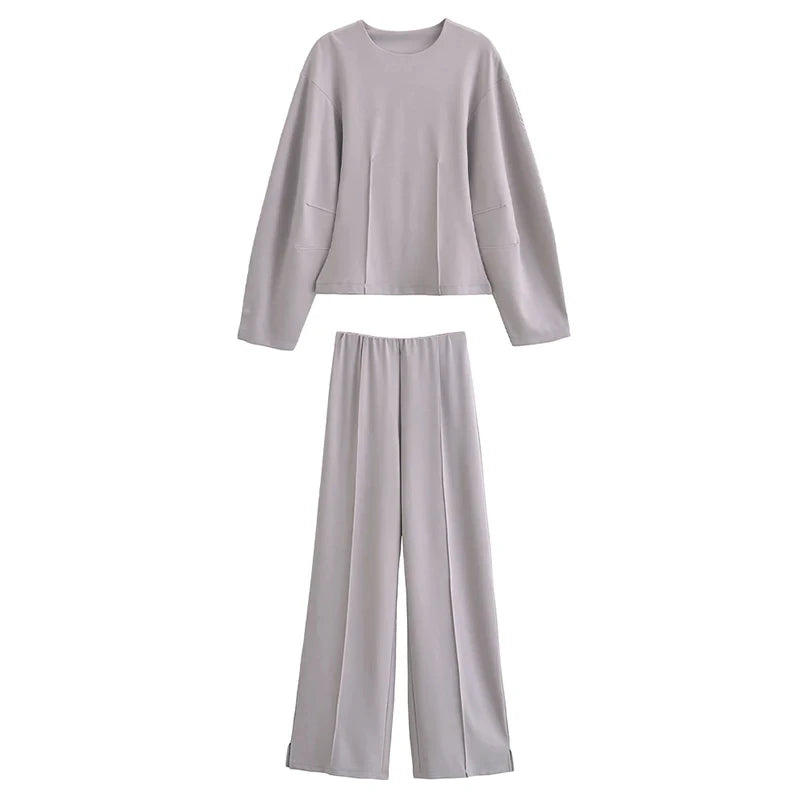 Women's Slimming 2-Piece Set Double-Sided Top Elegant Stretch Long Pants Female Suit