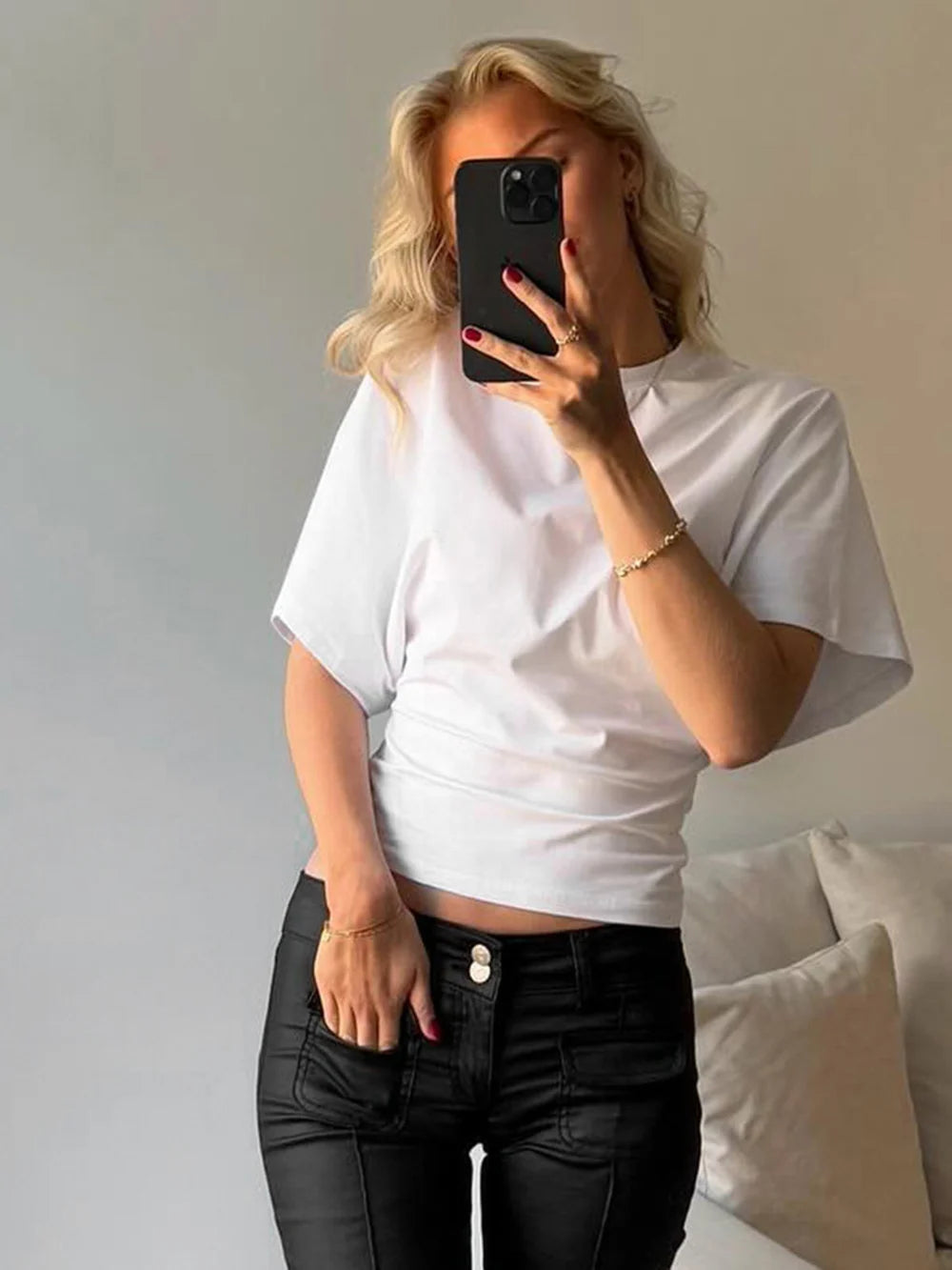 Casual Solid Color Raglan Sleeve Top