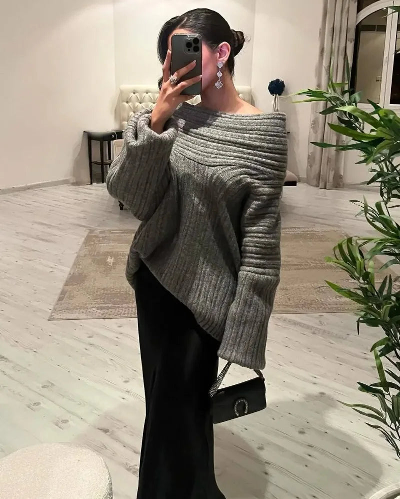 Oversized Off Shoulder Pullover Loose Knit Sweater