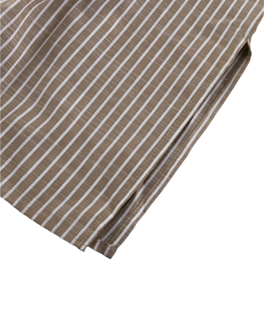 Classic Brown Striped Stand Collar Long Sleeve Shirt