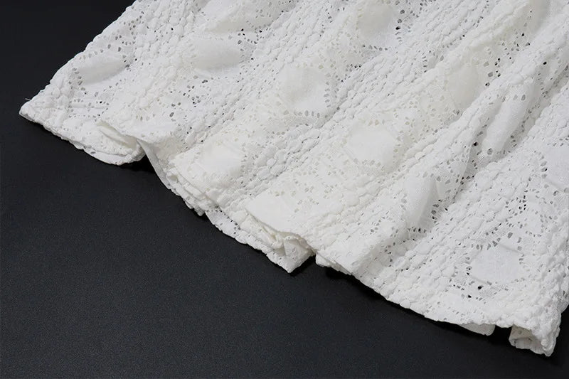 White Casual 2 Piece-Set Long Skirt + Hollow Out Patchwork Sexy Cropped Tank Top