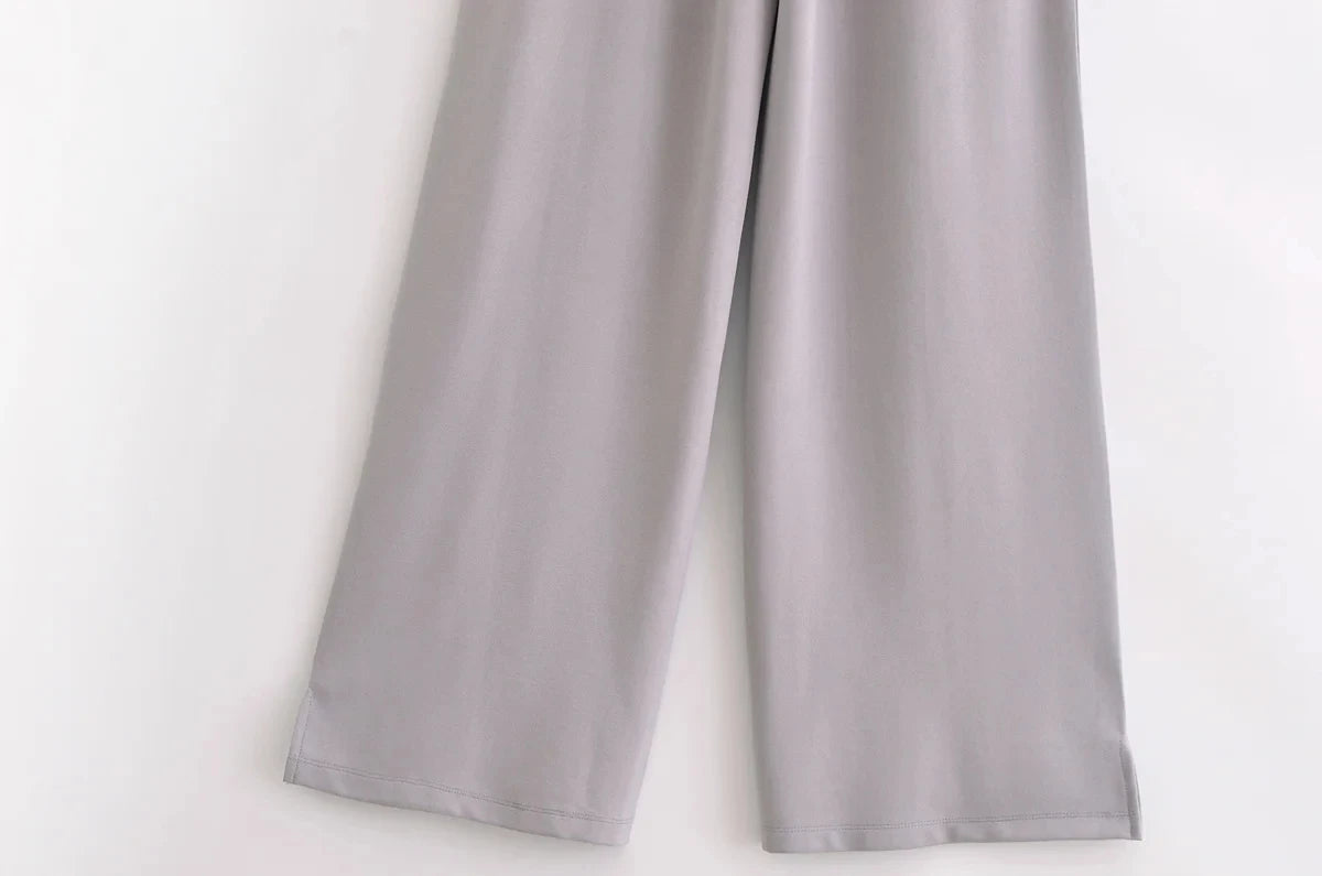 Women's Slimming 2-Piece Set Double-Sided Top Elegant Stretch Long Pants Female Suit