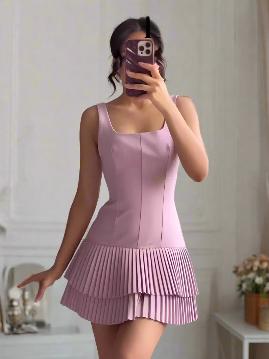 Summer Pleated Dress Chic High Slim Short Dress