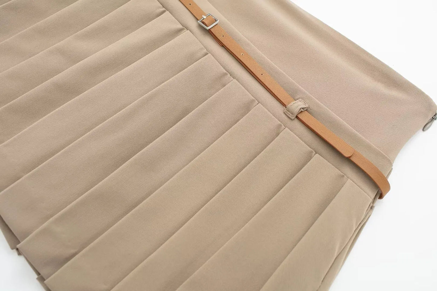 Box Pleated Mini Skirt With Belt