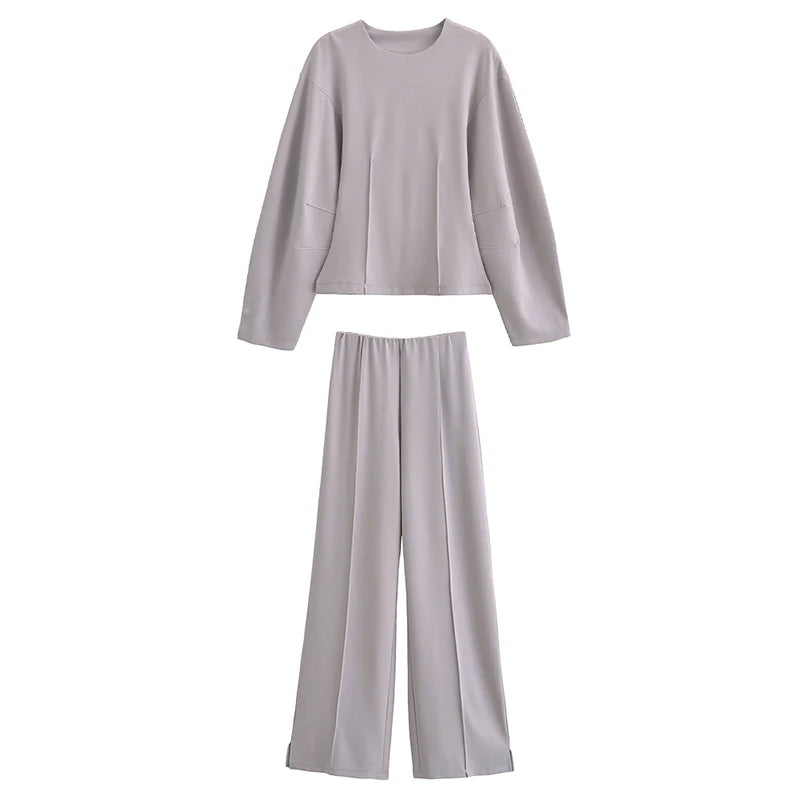 Women's Slimming 2-Piece Set Double-Sided Top Elegant Stretch Long Pants Female Suit