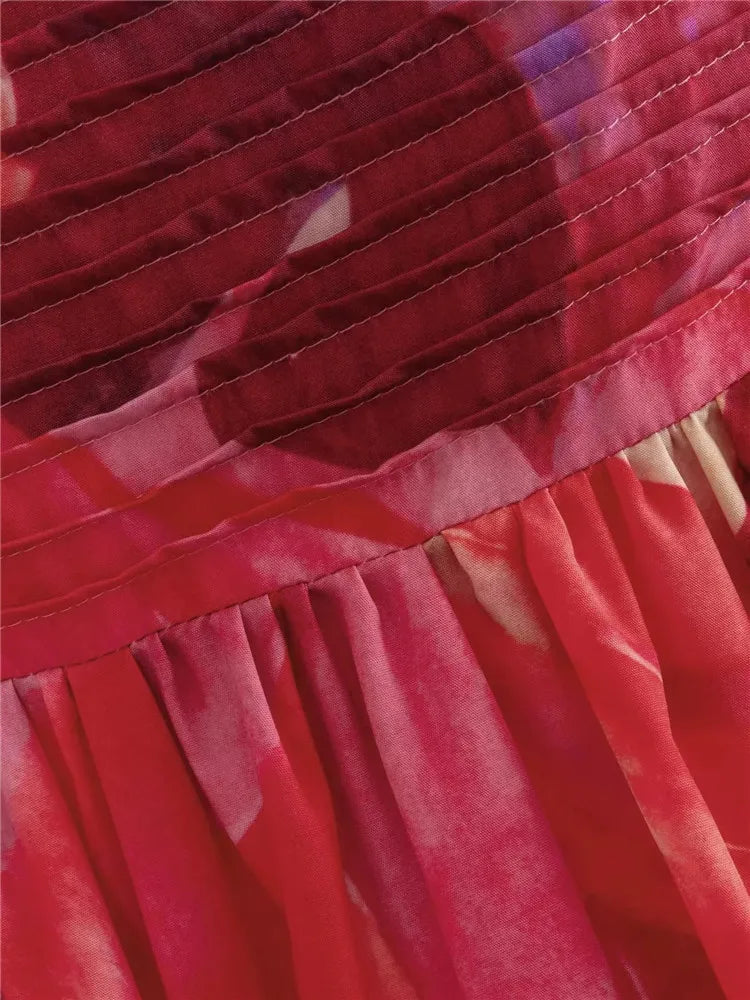 Pleated Slip Mini Dress Woman Print Summer Beach Dress