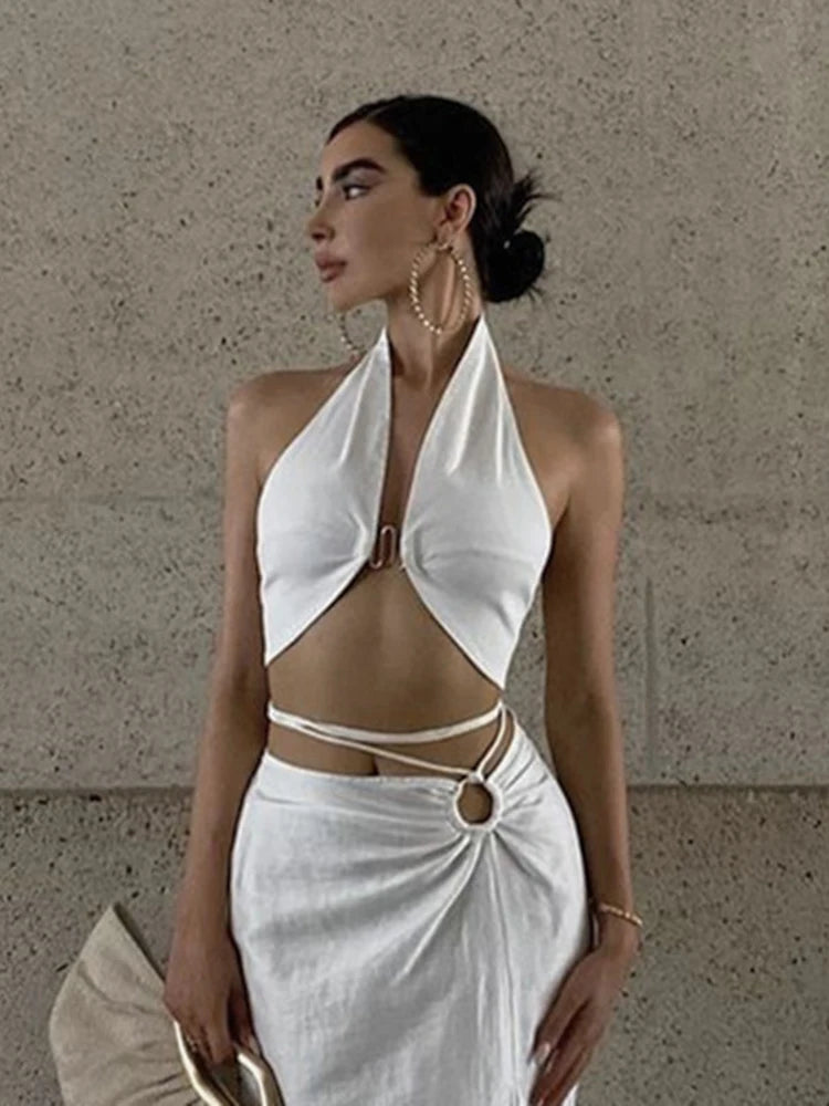 Elegant Halter Sexy Backless Wrap Crop Top
