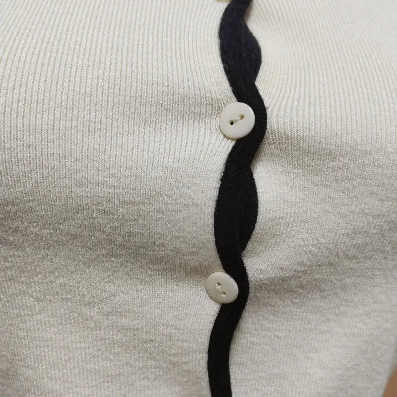 Short Sleeve Lapel Cropped Cardigan + Contrast Skirts Knitwear 2 Piece Set