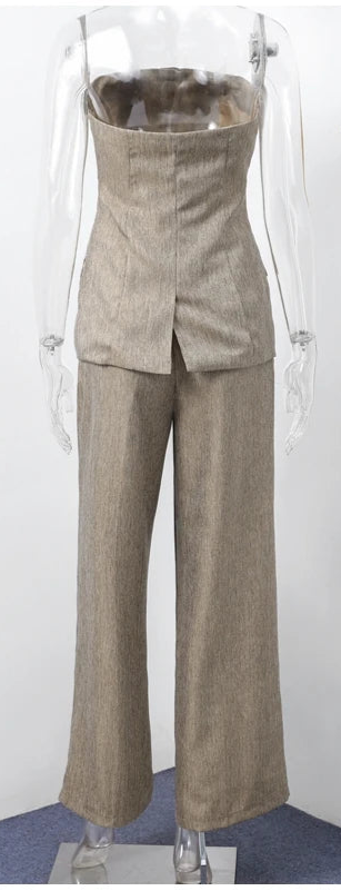 Sleeveless Single-breasted Vest High Waist + Wide Leg Trousers Set