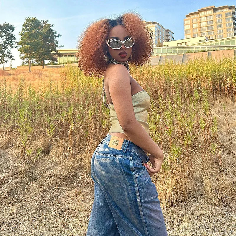 Sexy Strapless Gold Bustier Top