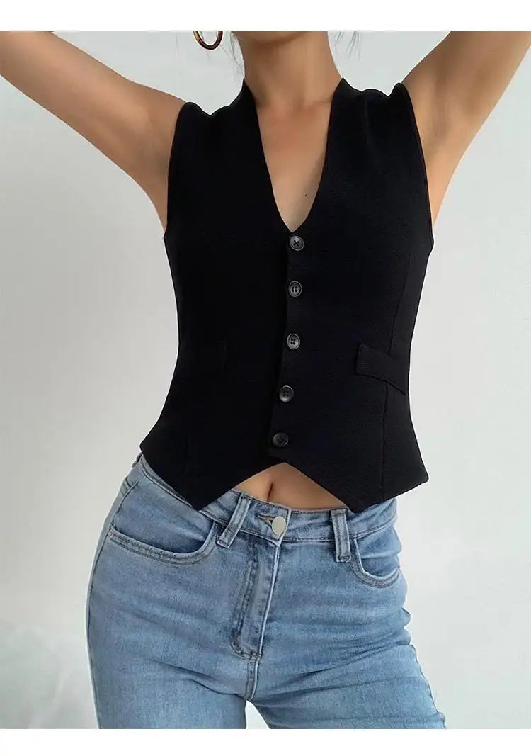 Vintage Solid V-Neck Vest