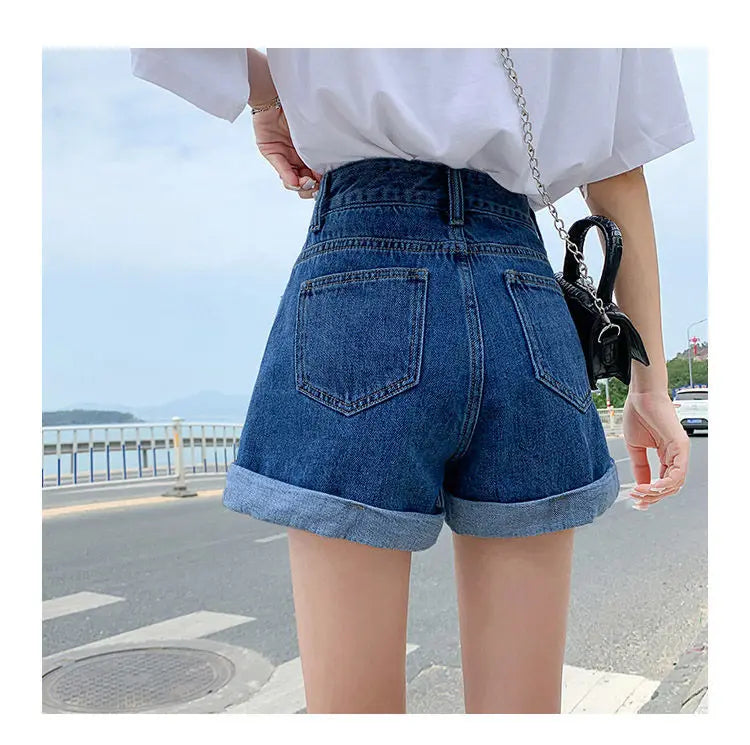 Summer Women's Denim Shorts High Waist Blue Cotton Wide-leg Short Pants Girl's Student Mini Korean Fashion Womens Jean Shorts