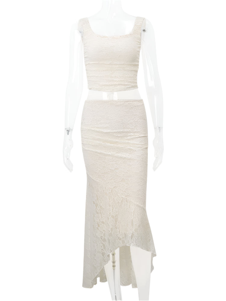 Matching 2 Piece Set Lace Corset + Maxi Skirt