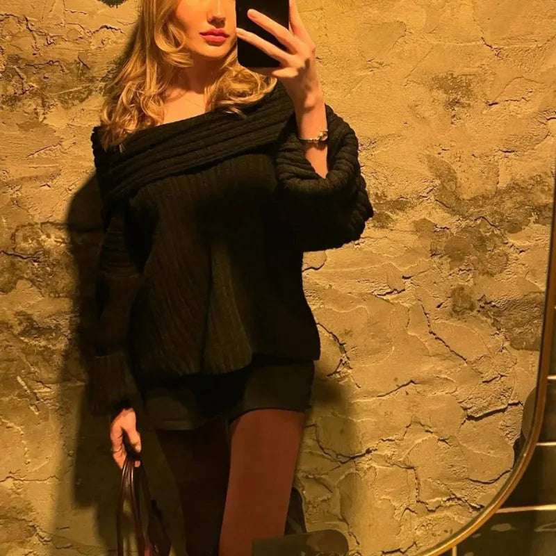 Oversized Off Shoulder Pullover Loose Knit Sweater