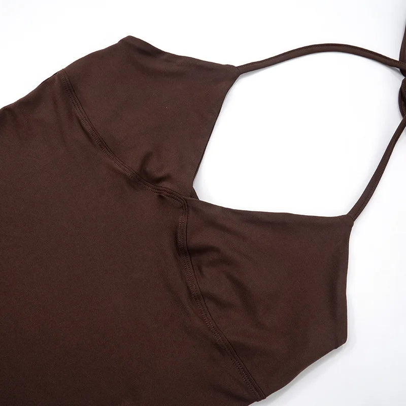 Summer Brown Halter Neck Tie Camisoles