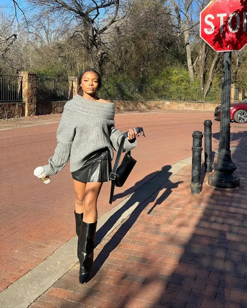Oversized Off Shoulder Pullover Loose Knit Sweater