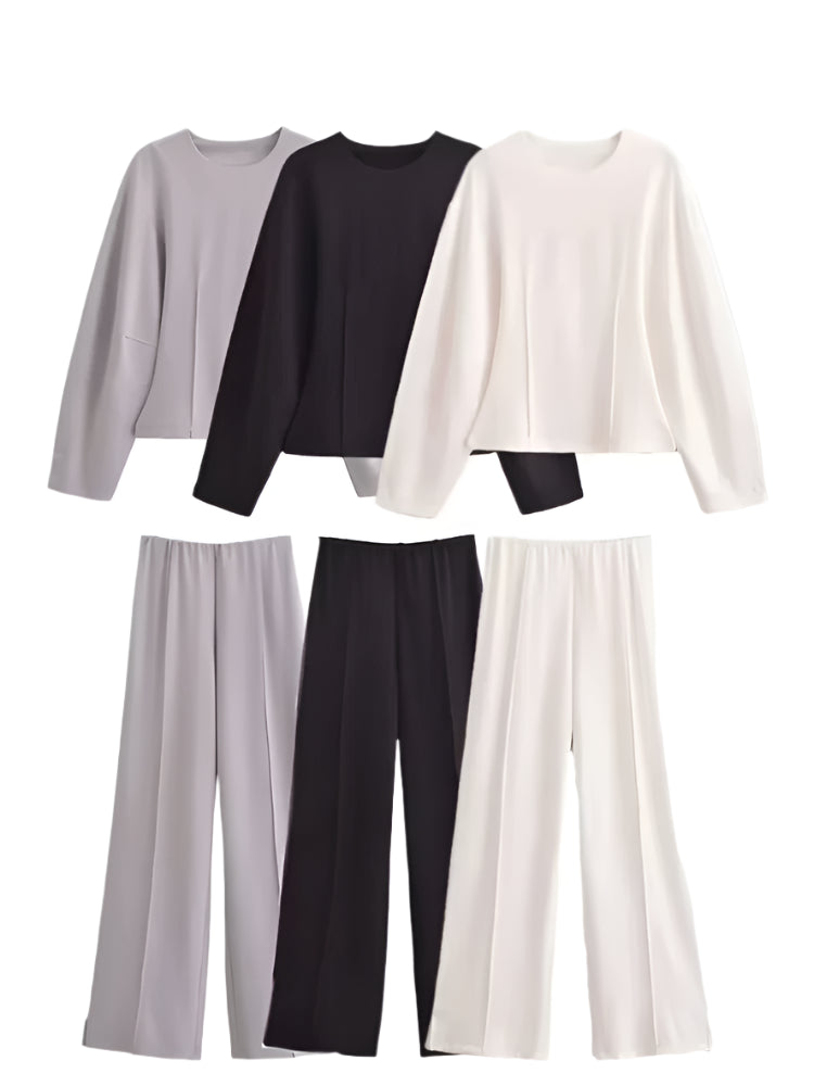 Women's Slimming 2-Piece Set Double-Sided Top Elegant Stretch Long Pants Female Suit