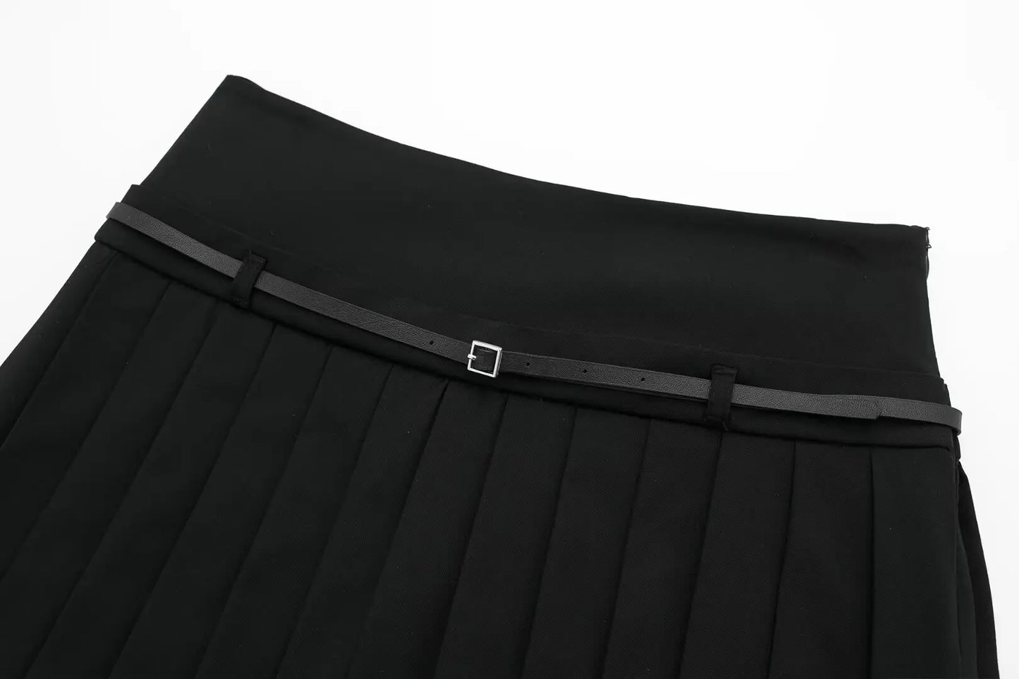 Box Pleated Mini Skirt With Belt
