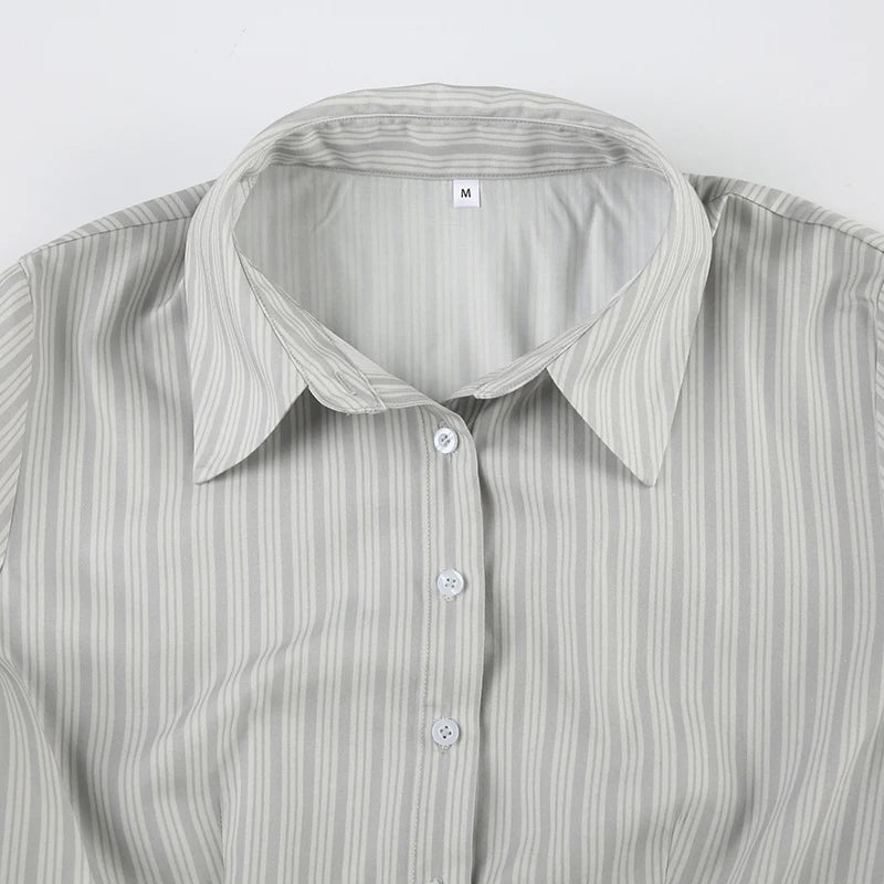 Vintage Buttons Up Lapel Collar Striped Blouse
