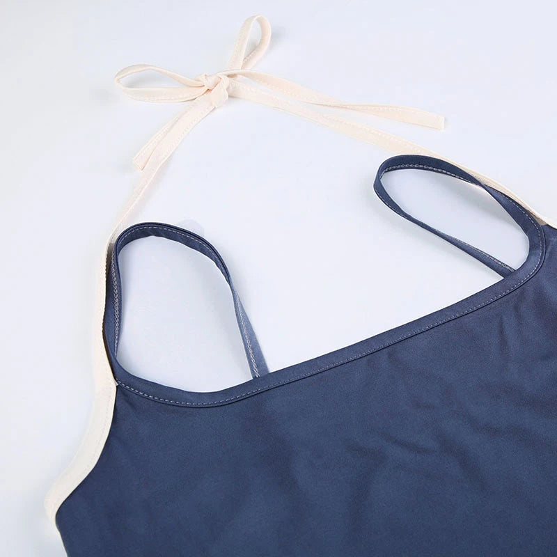 Halter Clash Color Two Piece Square Neck Top