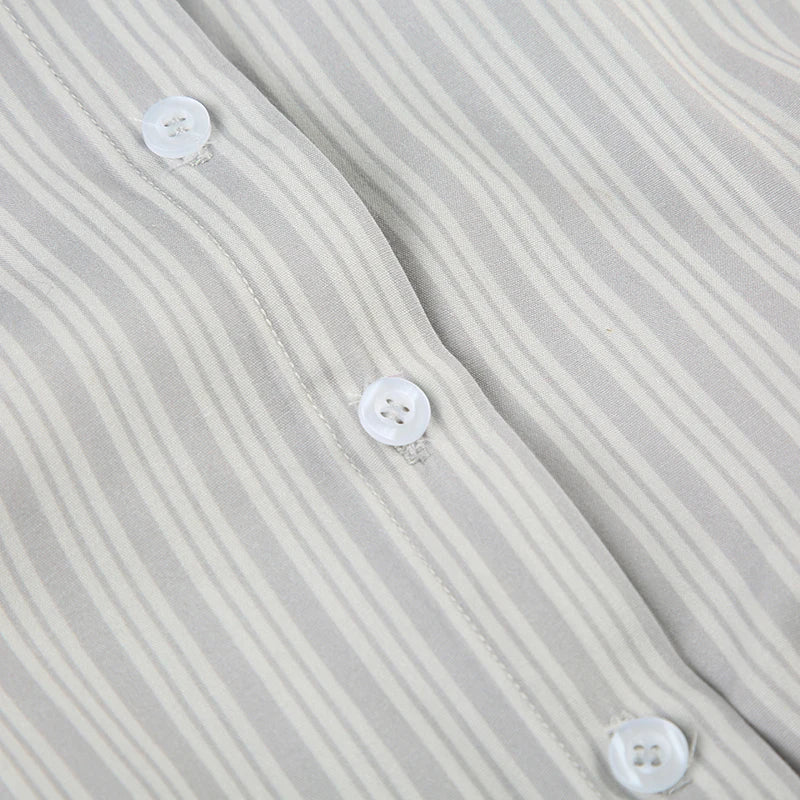 Vintage Buttons Up Lapel Collar Striped Blouse