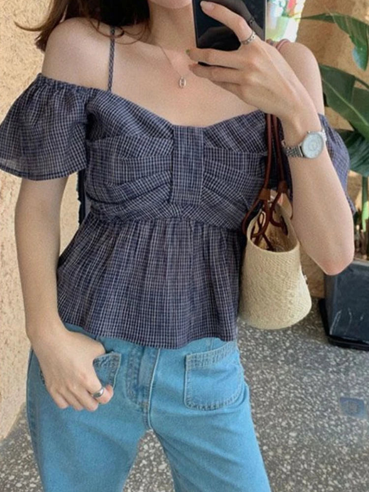 Plaid Square Collar Blouse with Bow