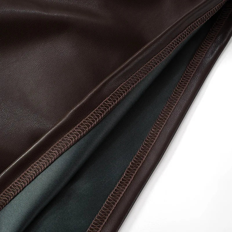 Vintage One Shoulder Slant Collar Side Zipper Leather Top