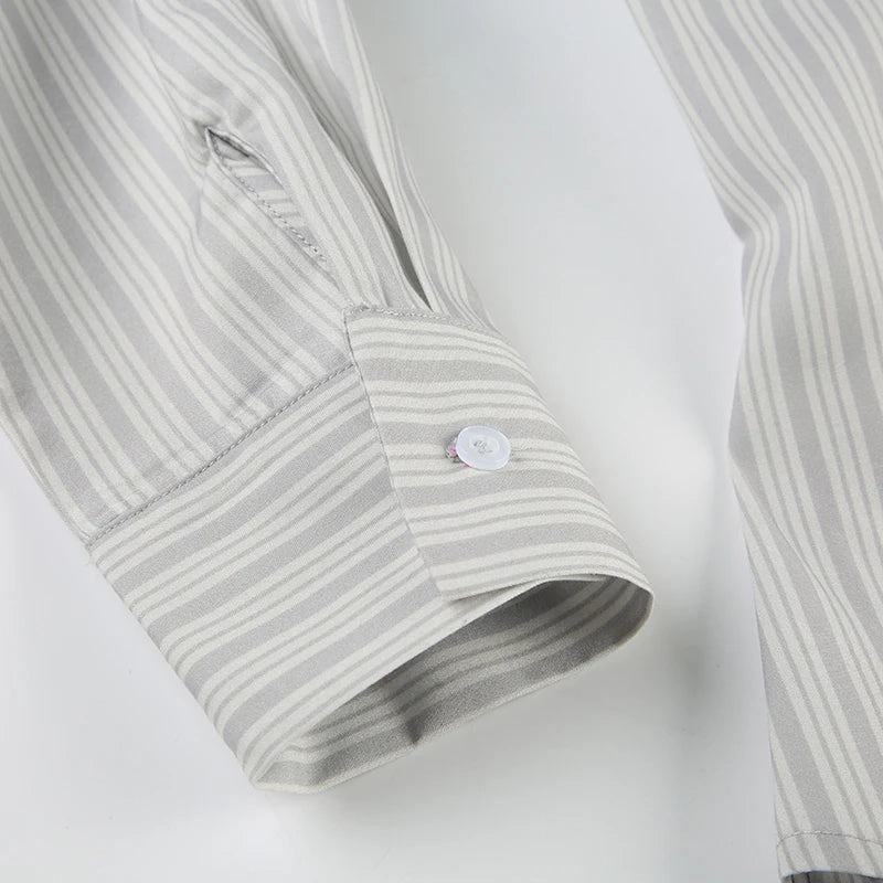 Vintage Buttons Up Lapel Collar Striped Blouse